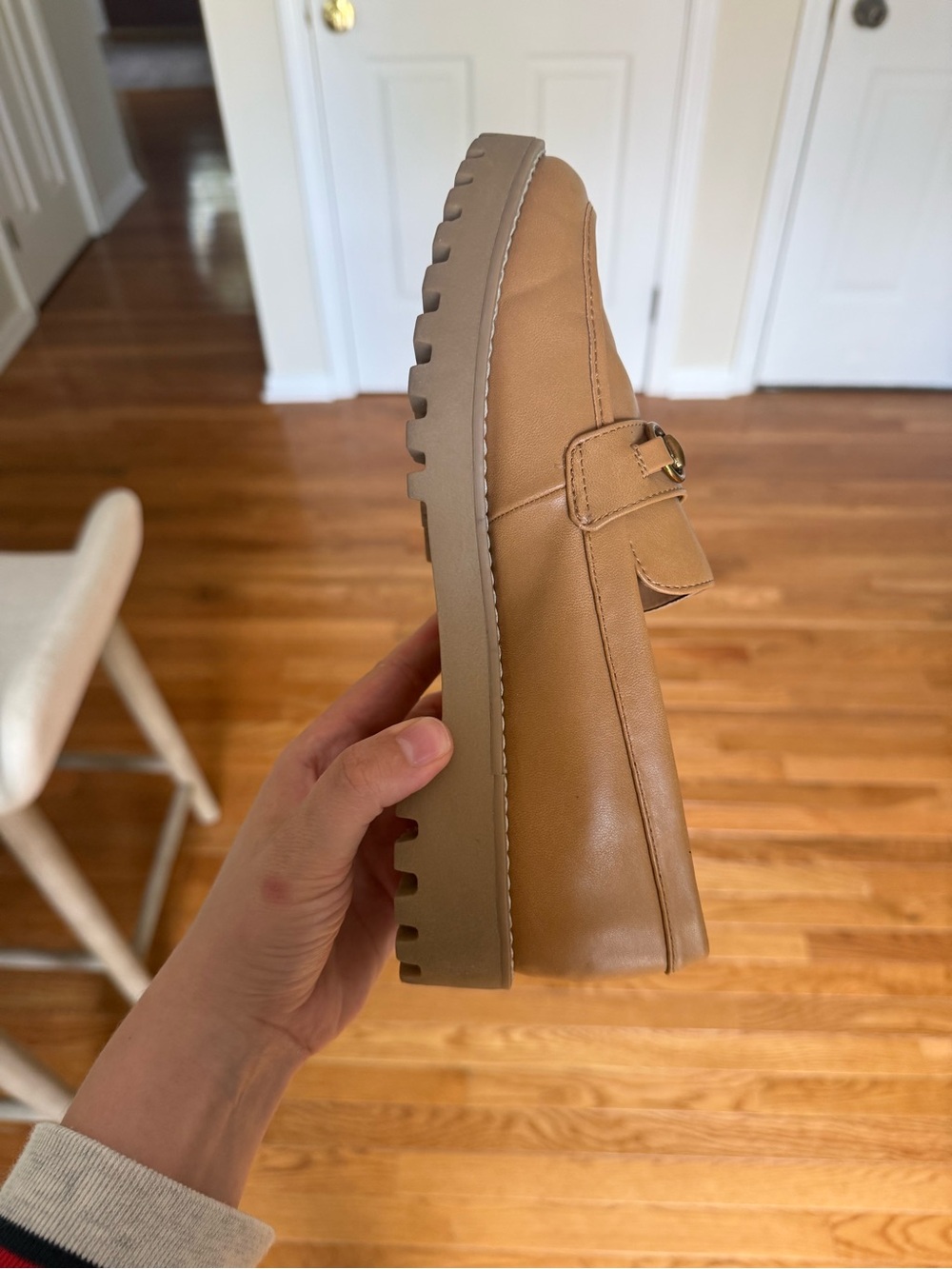 A new day target brand women’s Tan Leather Slip-On Loafers with Gold Horsebit - Picture 4 of 5